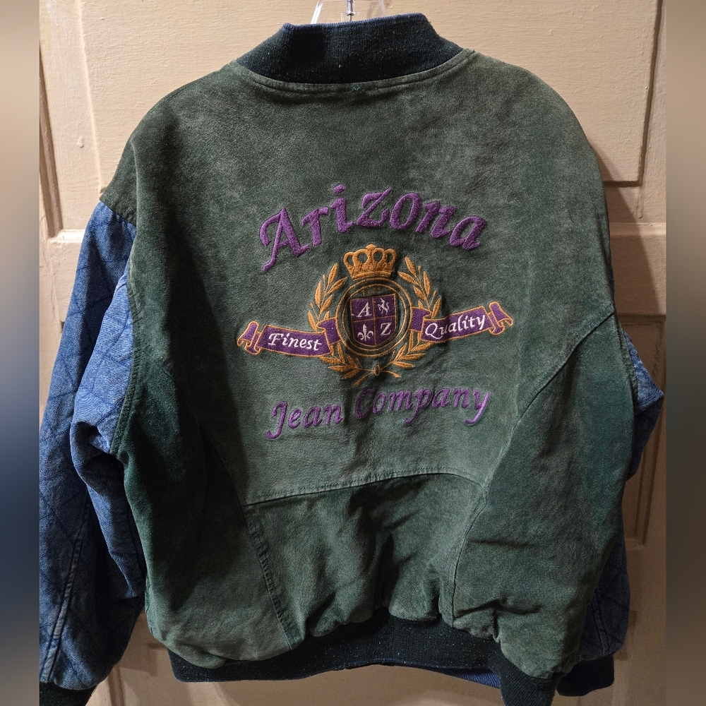 Arizona Jean Company Vintage Genuine Leather Quilted Arm Trucker Jacket GUC